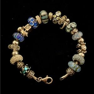 Pandora style sterling silver & Murano glass beads & charm bracelet Italy 🇮🇹